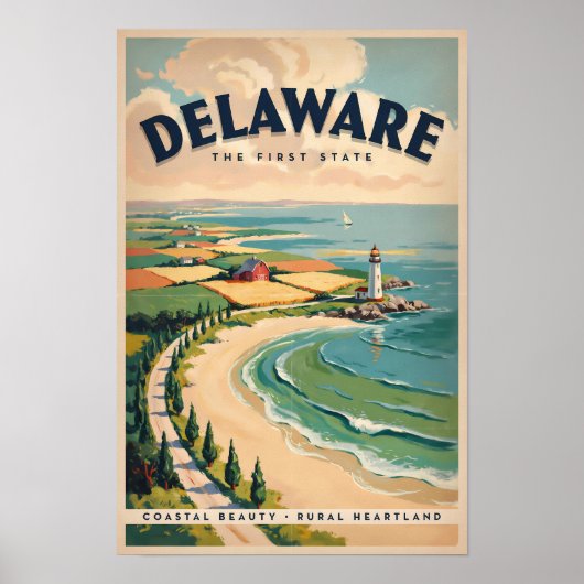 Delaware Leuchtturm Illustration Reise Kunst Retro Poster (Vorne)