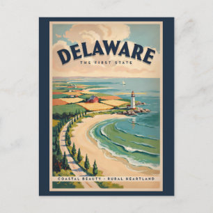 Delaware Leuchtturm Illustration Reise Kunst Retro Postkarte