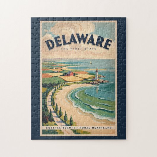 Delaware Leuchtturm Illustration Reise Kunst Retro Puzzle (Vertikal)