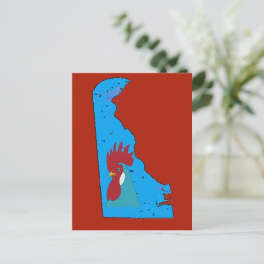 Delaware Map Blue Hen Postkarte (Stehend Vorderseite)