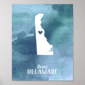 Delaware Map Blue Watercolor Personalisiert Art Poster (Vorne)