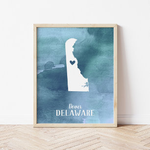 Delaware Map Blue Watercolor Personalisiert Art Poster