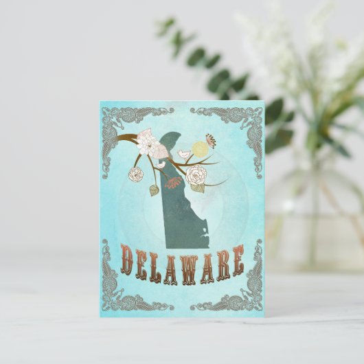 Delaware Map mit schönen Vögeln Postkarte (Stehend Vorderseite)