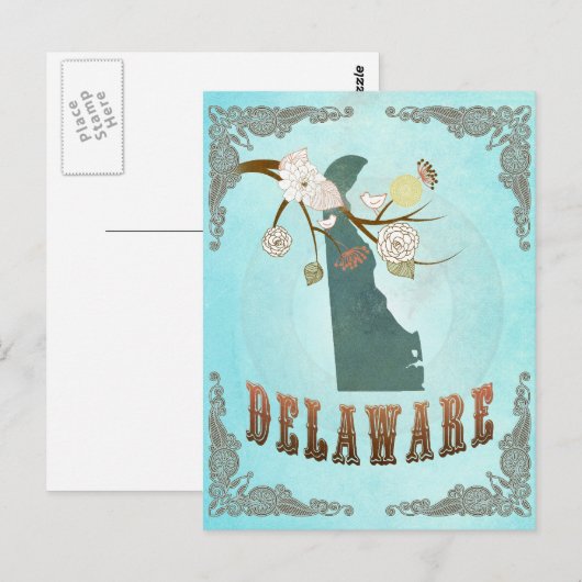 Delaware Map mit schönen Vögeln Postkarte (Vorne/Hinten)