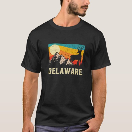 Delaware Nature Wild Deer Retro Sunset Wandern T-Shirt (Vorderseite)