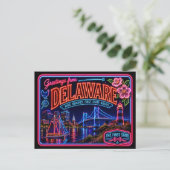 Delaware Neon State Retro Vintage Postkarte (Stehend Vorderseite)