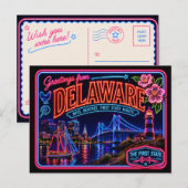 Delaware Neon State Retro Vintage Postkarte (Vorne/Hinten)