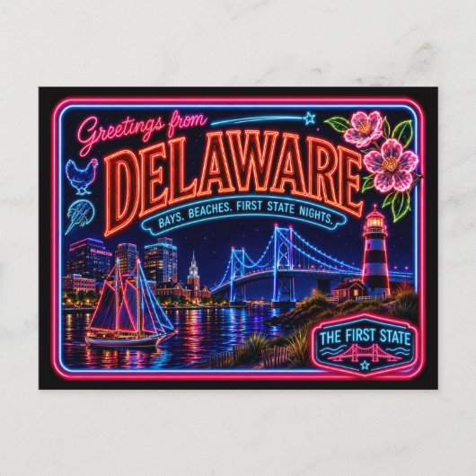 Delaware Neon State Retro Vintage Postkarte (Vorderseite)