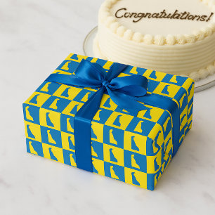 Delaware Pop Art Blau Gelb Gold Muster Geschenkpapier