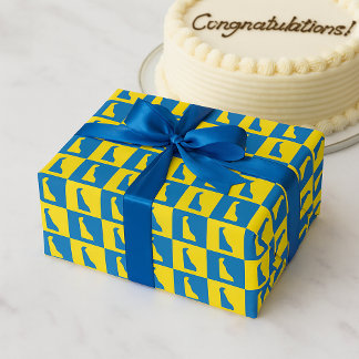 Delaware Pop Art Blau Gelb Gold Muster Geschenkpapier