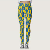 Delaware Pop Art Blau Gold Muster Leggings (Vorderseite)