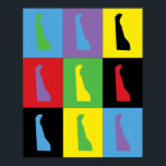Delaware Pop Art Staat Poster<br><div class="desc">Ein lustiges Pop Kunstdesign des Staat von Delaware in grün,  schwarz,  lila,  rot,  gelb und blau auf einem Poster.</div>