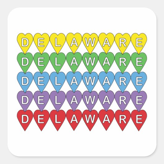 Delaware Rainbow Hearts Quadratischer Aufkleber (Vorderseite)