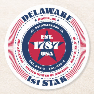 Delaware Red White Blue Typografy Paper Untersetze Runder Pappuntersetzer