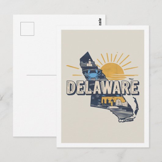 Delaware Retro Travel Design Iconic US Staaten Postkarte (Vorne/Hinten)