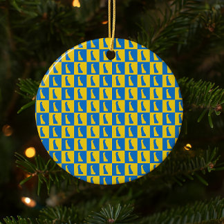 Delaware Schachbrettmuster Blau Gold Gelb Keramik Ornament