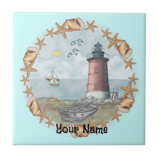 Delaware Shells Leuchtturm Kachel (Vorderseite)