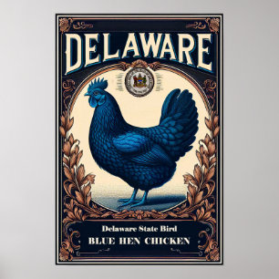 Delaware Staat Bird - Blue Hen Chicken Vintag Poster