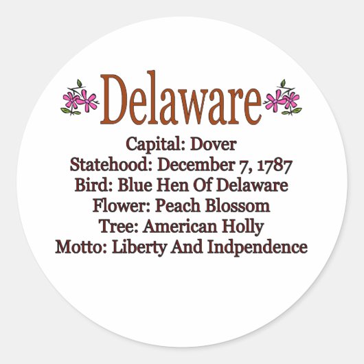 Delaware Staat Info Sticker (Vorderseite)