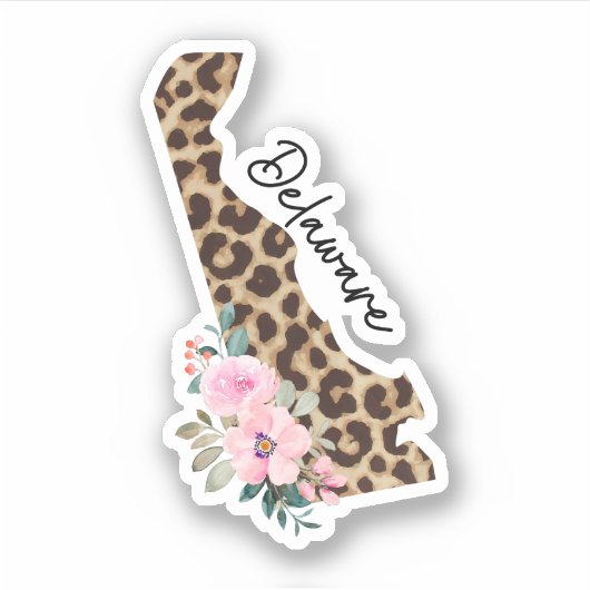 Delaware Staat Leopard Print mit Blume Aufkleber (Vorderseite)