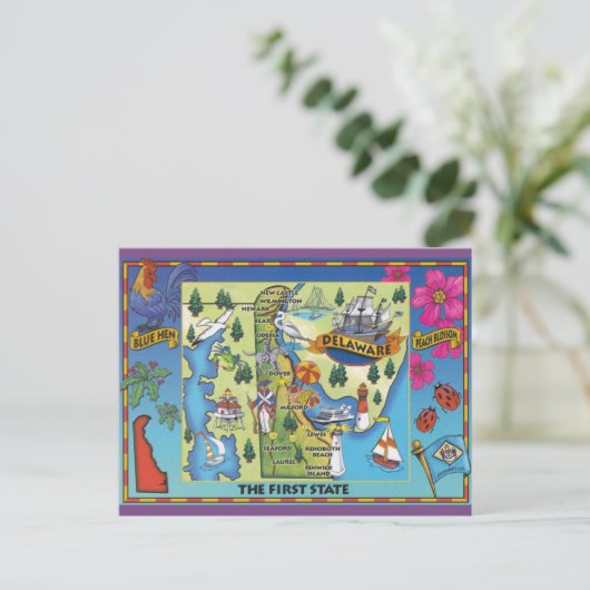Delaware Staat Map Postcard Postkarte