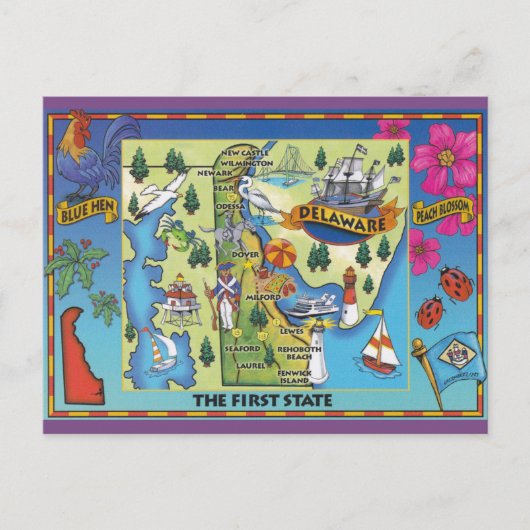 Delaware Staat Map Postcard Postkarte (Vorderseite)