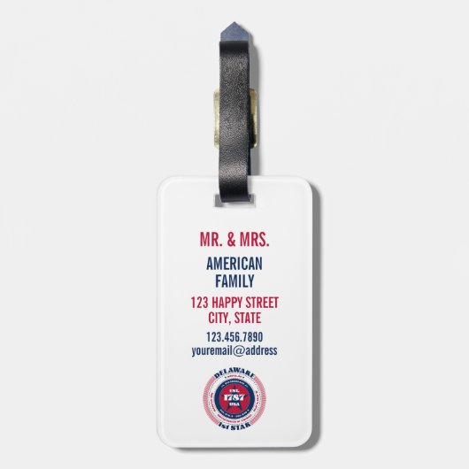 Delaware Staat Personalisierte Geschenkidee Gepäck Gepäckanhänger (Rückseite vertikal)