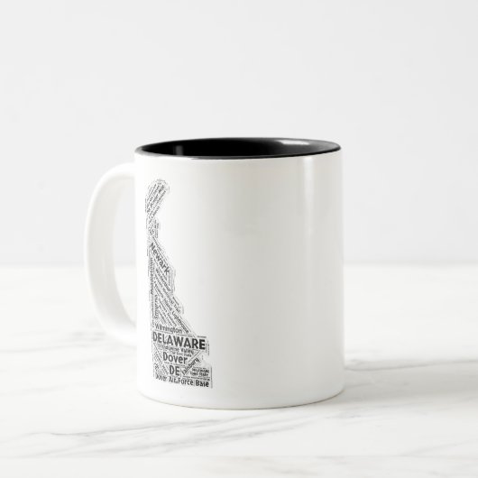 Delaware-Staats-Wort-Wolke Zweifarbige Tasse (Vorderseite Links)