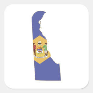 Delaware-Staatsflagge und -Karte Quadratischer Aufkleber