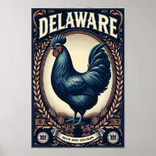 Delaware Staatsvogel - Blue Hen Chicken Vintage Poster
