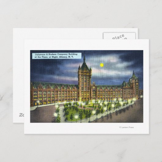 Delaware und Hudson Co. Gebäude in der Nacht Postkarte (Vorne/Hinten)
