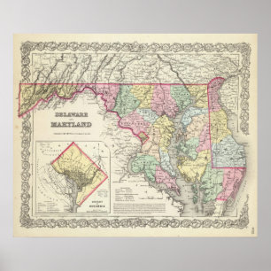 Delaware und Maryland mit Bezirk Columbia Poster