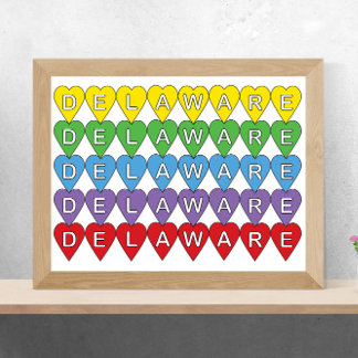Delaware US Staat Colorful Hearts Poster