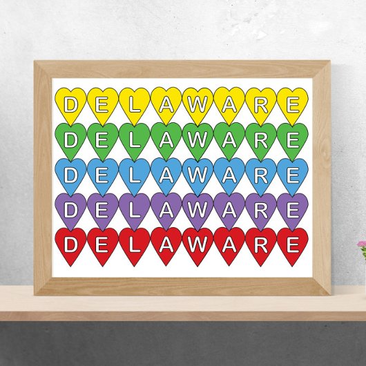 Delaware US Staat Colorful Hearts Poster