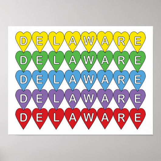 Delaware US Staat Colorful Hearts Poster (Vorne)