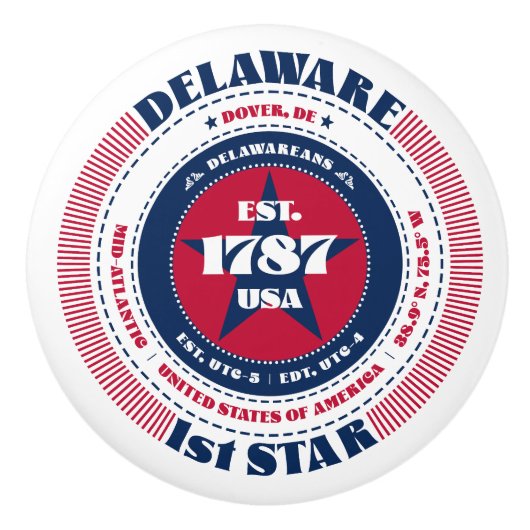 Delaware US Staat Red White Blue Typografy Keramikknauf (Vorderseite)