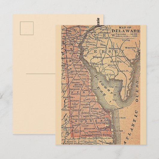 Delaware Vintag Staat Map Postkarte (Vorne/Hinten)
