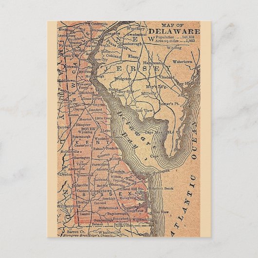 Delaware Vintag Staat Map Postkarte (Vorderseite)