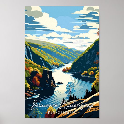 Delaware Water Gap vintage travel Illustration Poster (Vorne)