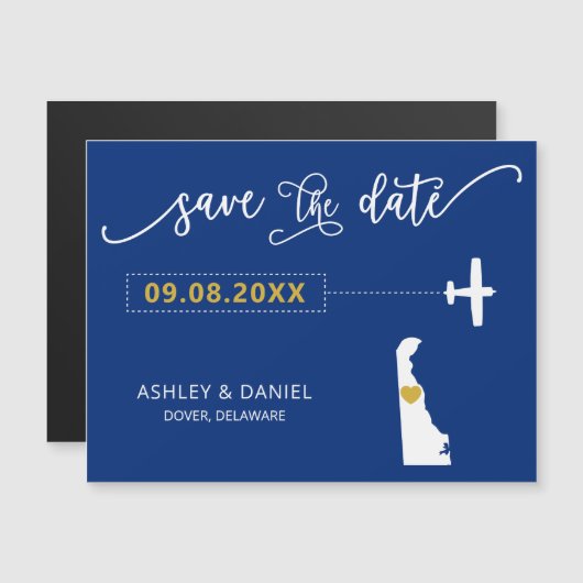 Delaware Wedding Save the Date Card, Map Magneteinladung (Vorne/Hinten)