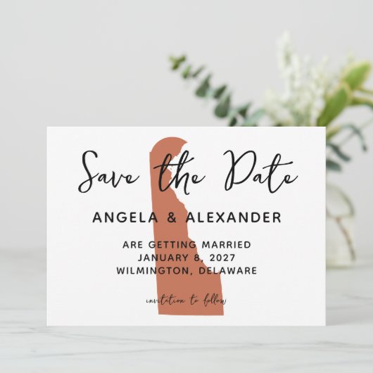 Delaware Wedding Terracotta Save The Date (Stehend Vorderseite)