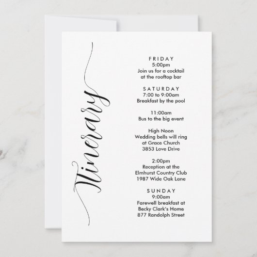 Delaware Wedding Welcome Letter Itinerary Card (Rückseite)