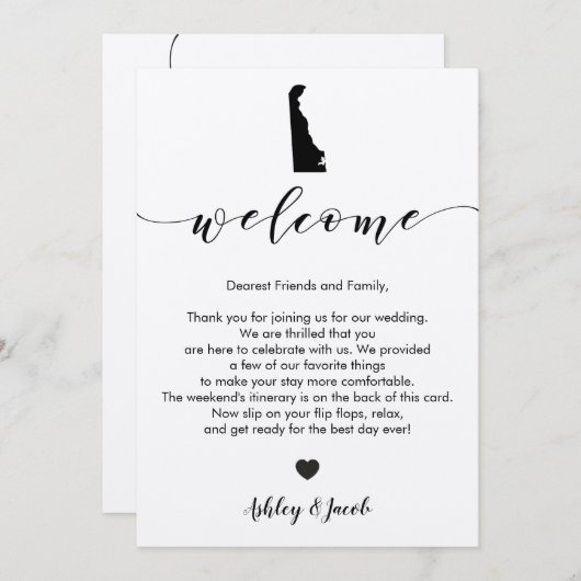 Delaware Wedding Welcome Letter & Itinerary Card Programm (Vorne/Hinten)