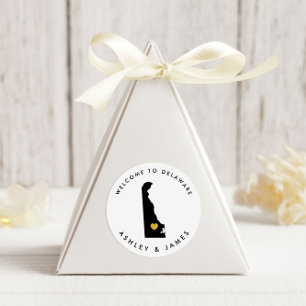 Delaware Wedding Welcome Sticker Tag, Gold & Black