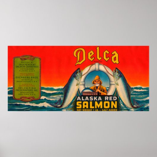 Delca Brand Lachs Label - Rot Poster (Vorne)