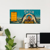 Delca-Marke Lachs-Etikett - blau Poster (Heimbüro)