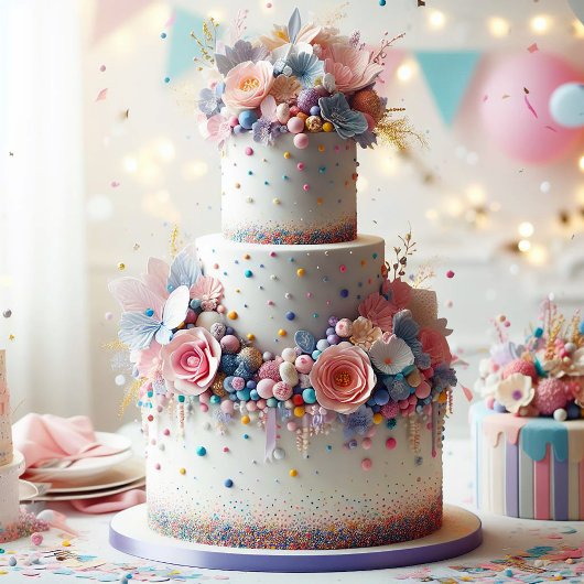 DELECATE BLUE & PINK FLORAL BIRTHDAY KARTE