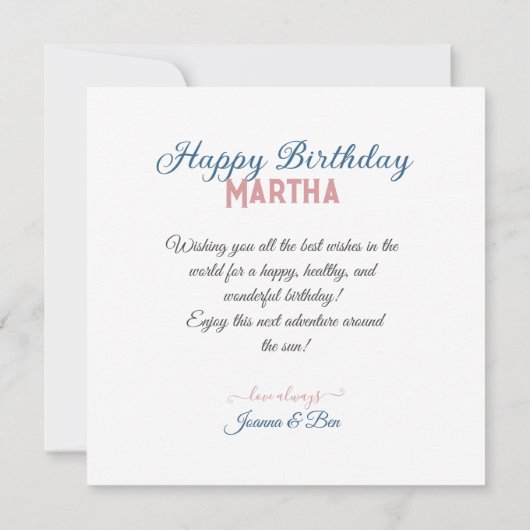 DELECATE BLUE & PINK FLORAL BIRTHDAY KARTE (Rückseite)