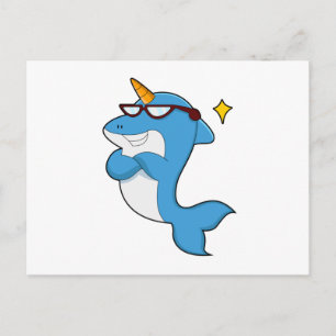 Delfin als Einhorn mit Brille.PNG Postkarte