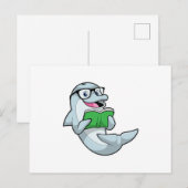 Delfin als Streber mit Brille und Buch Postkarte (Vorne/Hinten)